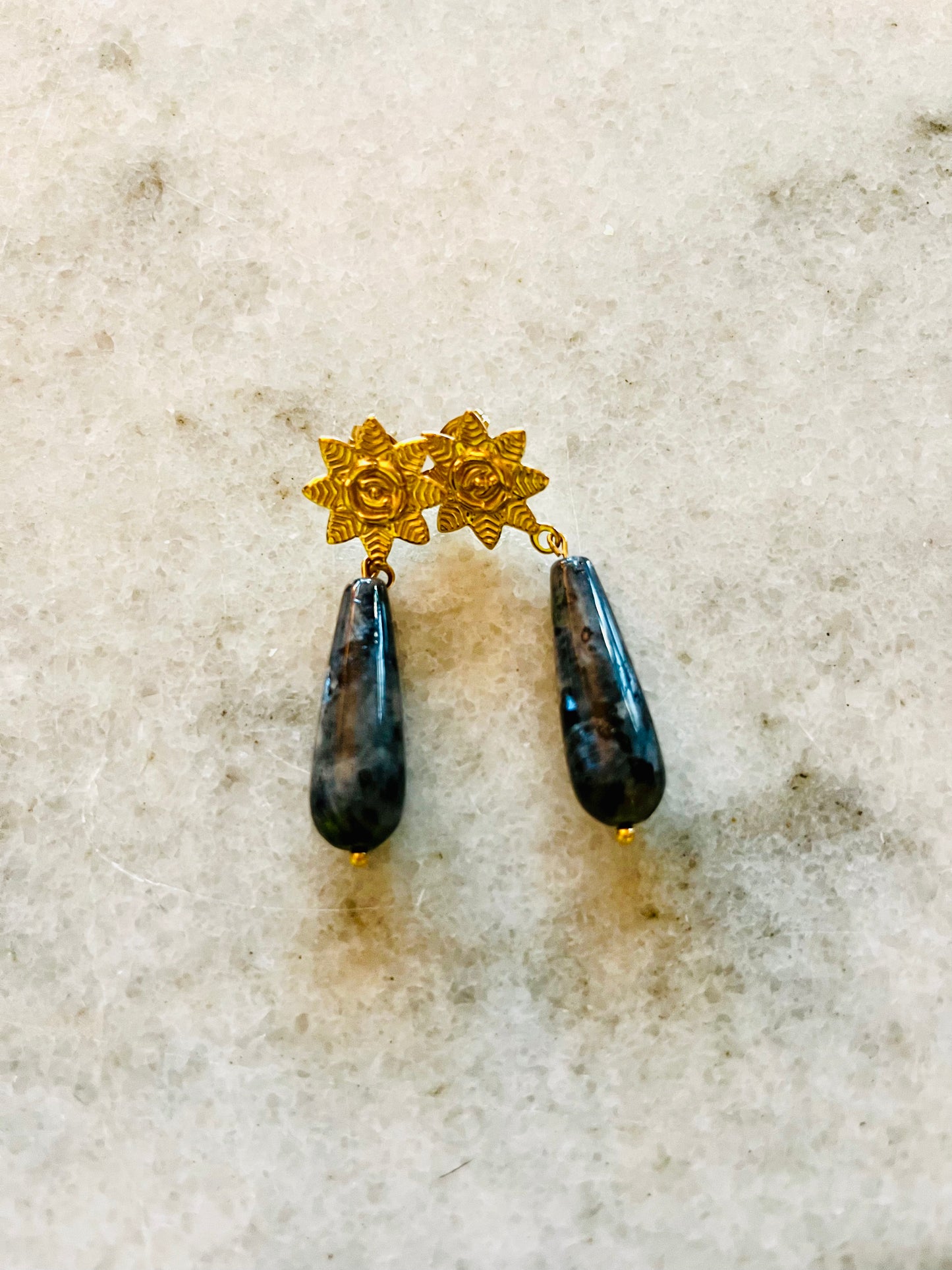 Oorbel set natuursteen Dalmatian stone drop