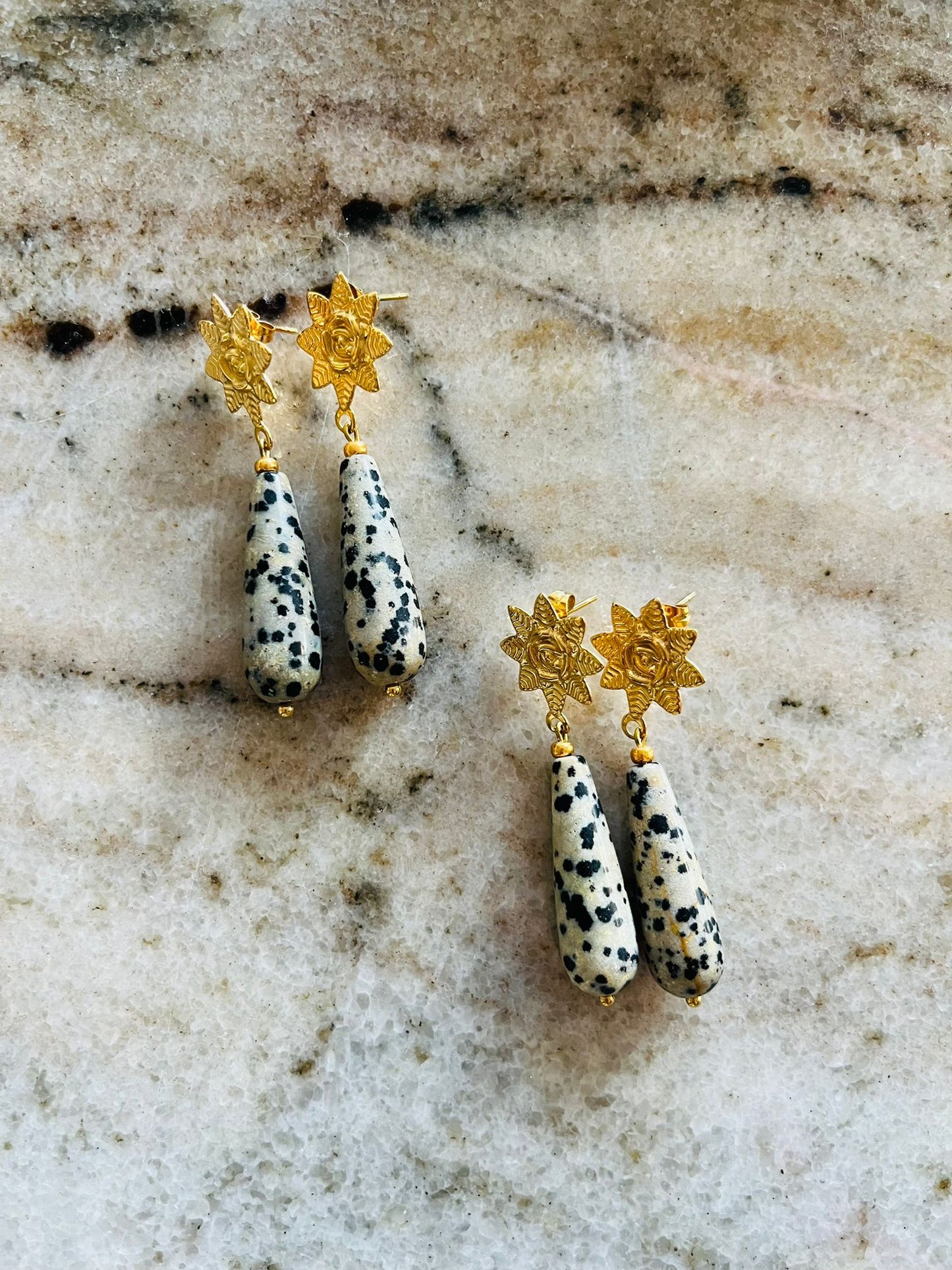 Oorbel set natuursteen Dalmatian stone drop