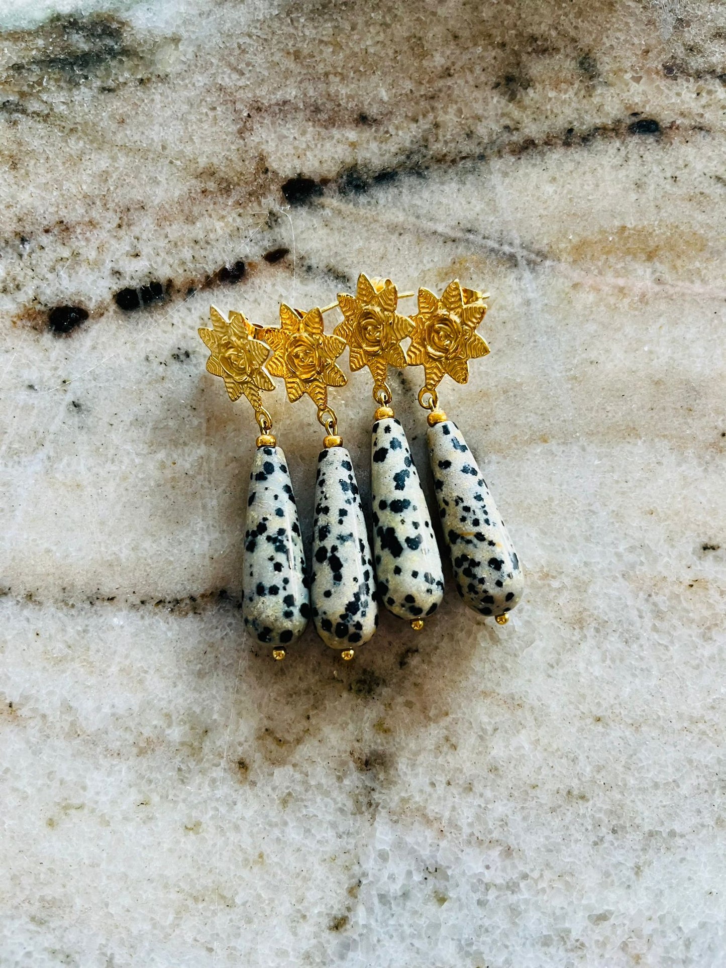 Oorbel set natuursteen Dalmatian stone drop