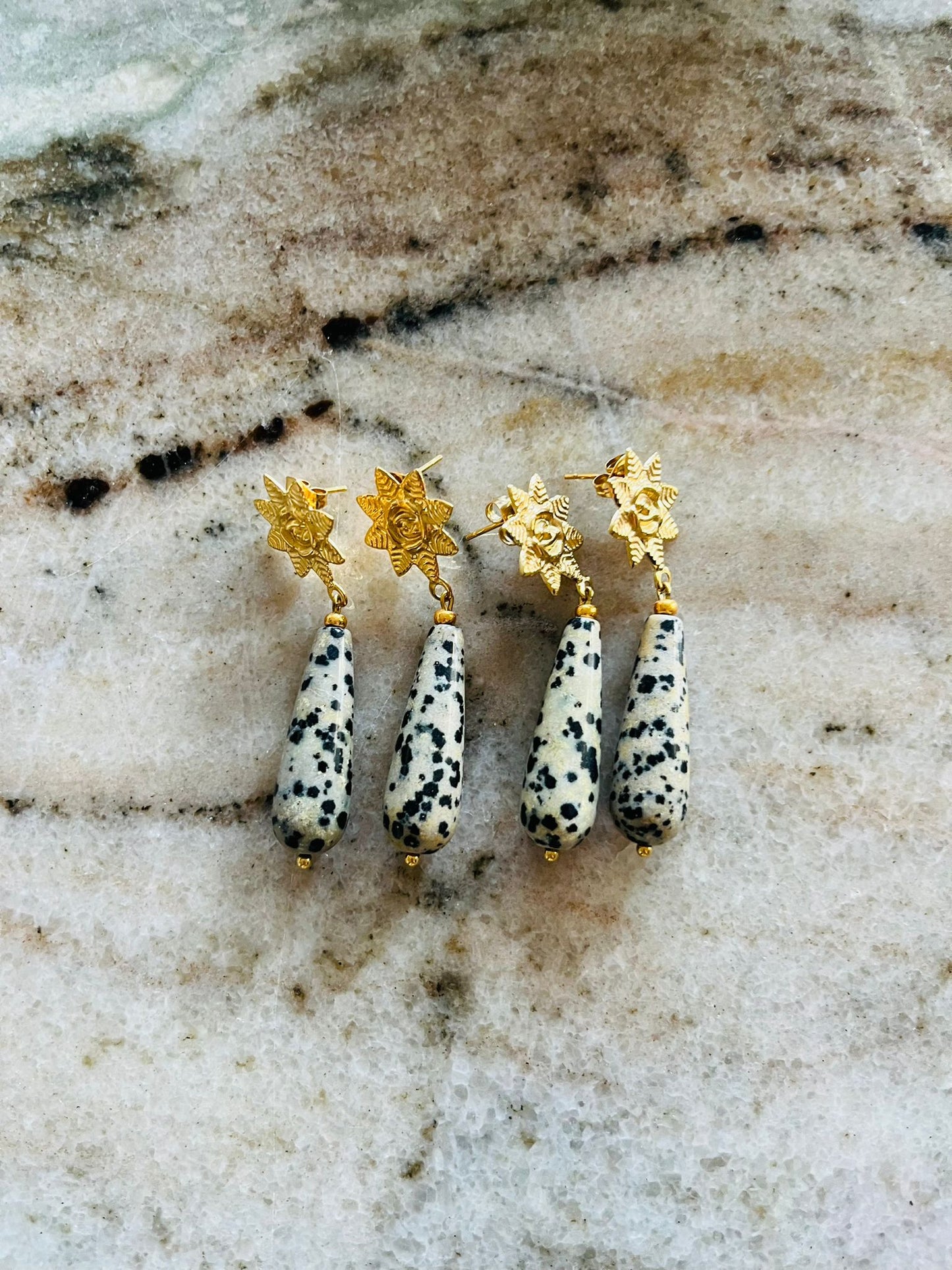 Oorbel set natuursteen Dalmatian stone drop