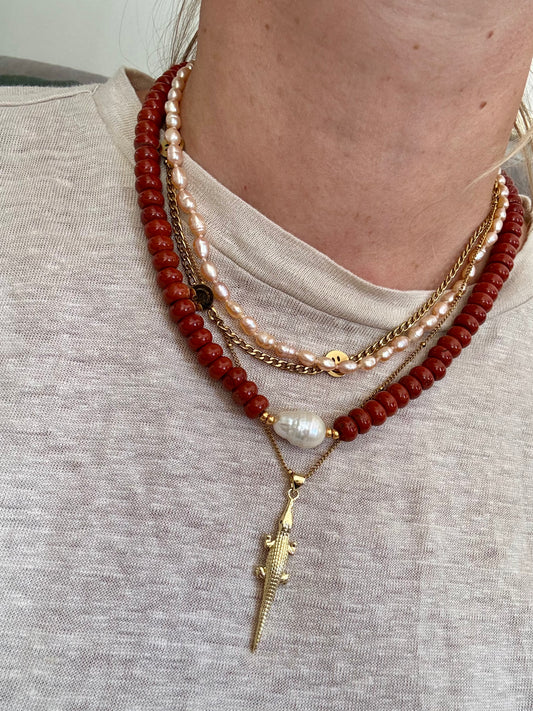 Ketting agaat zoetwaterparel
